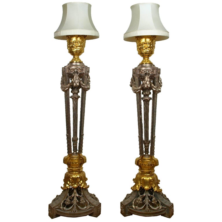 Neoclassical Style Silvered And Gilt Floor Lamps 19th Century For Neoclassical Style Silvered And Gilt Floor Lamps 19th Century For