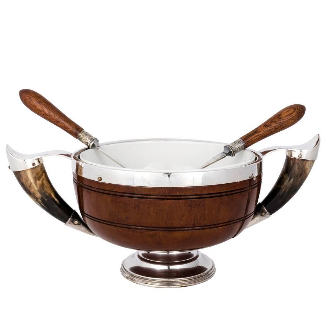 Edwardian Wood and Silver Plated Server Bowl  For Sale