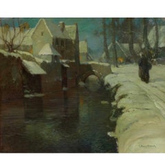 George Ames Aldrich Oil Painting “Winter Evening” 1920