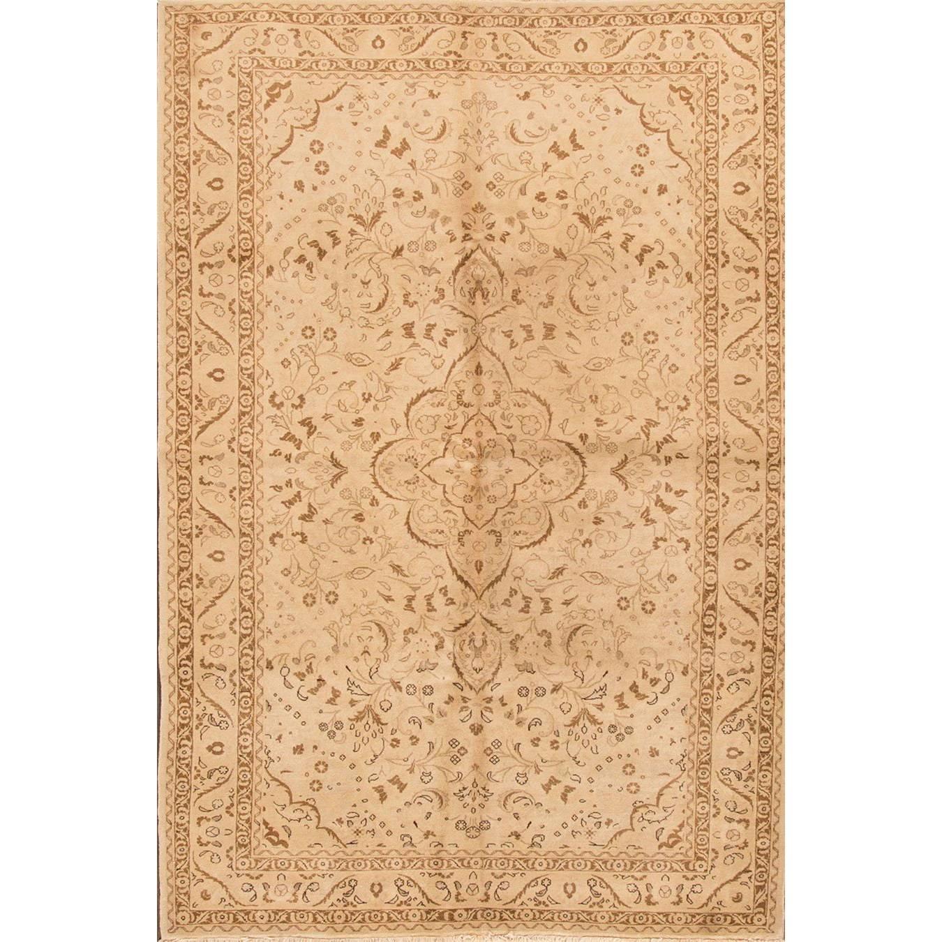 Tapis de Tabriz persan beige et brun clair vintage des années 1940 en vente