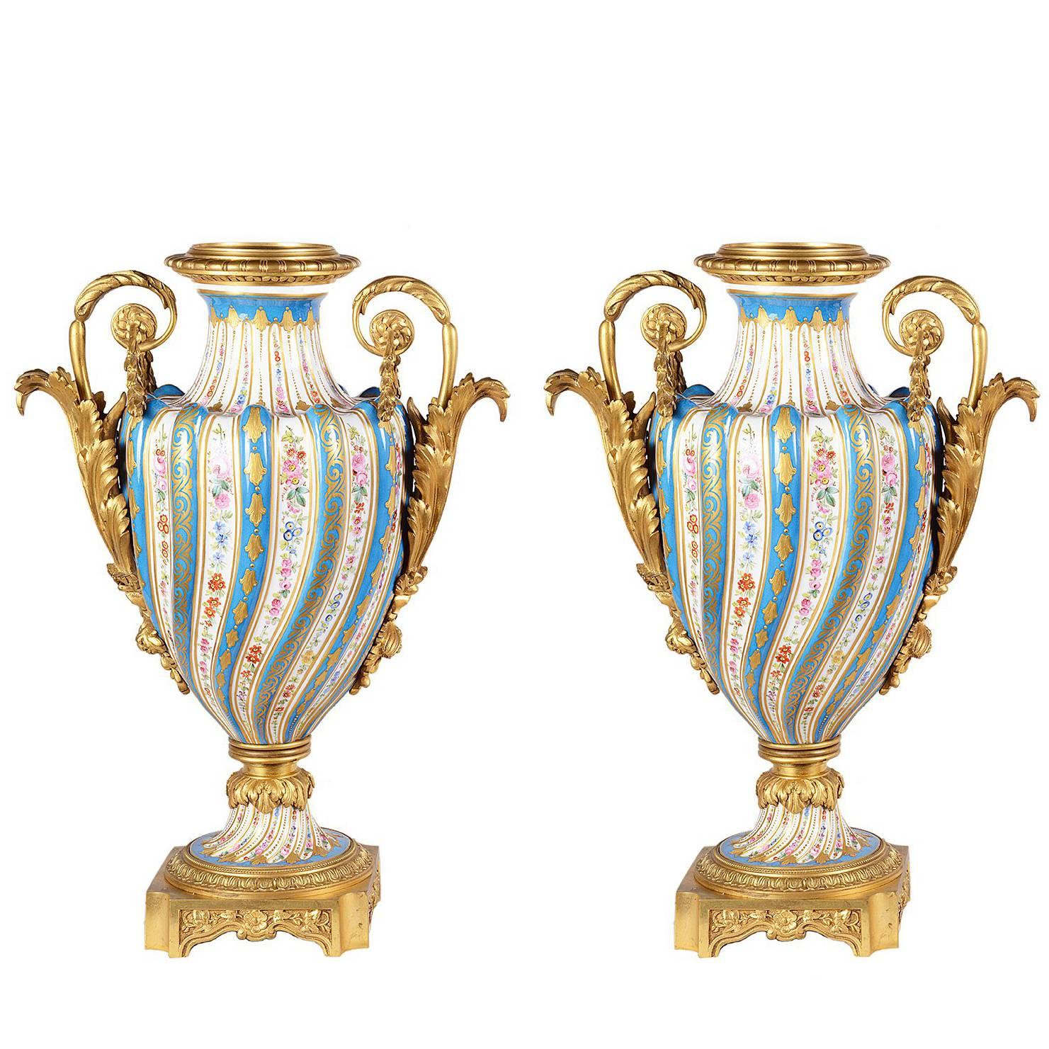 Fine Quality Pair of French Sevres Style Porcelain Vases