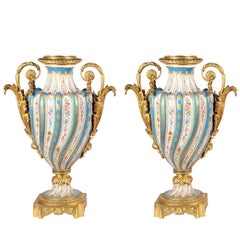 Vintage Fine Quality Pair of French Sevres Style Porcelain Vases