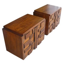 Midcentury Paul Evans Style Brutalist Lane Pair of Nightstands Side Tables