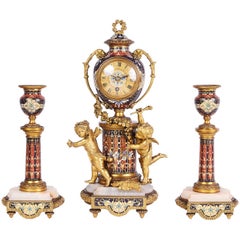 Fine Louis XVI Style Enamel Clock Set