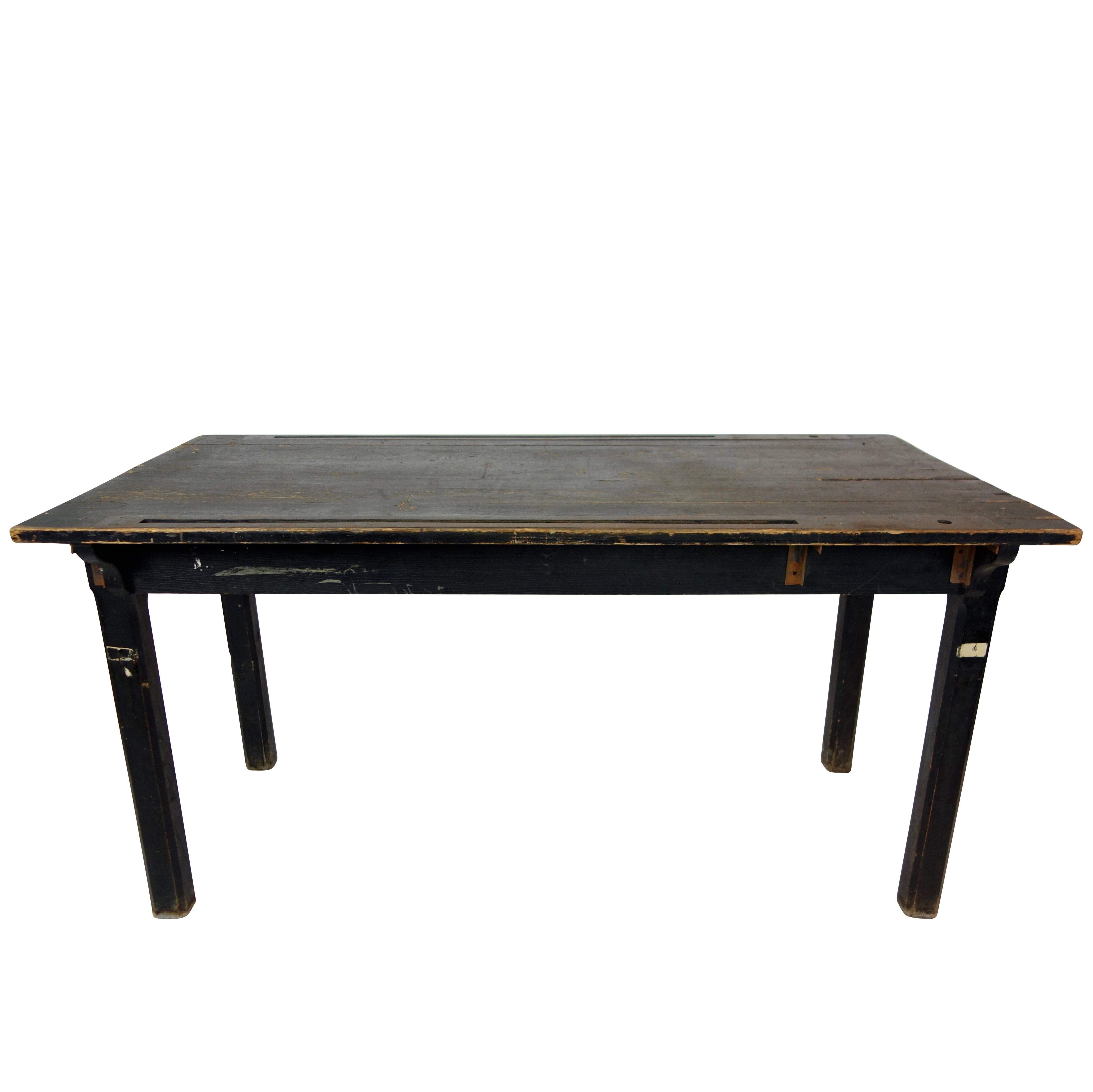 Black Industrial Dining Table with Iron Track Detail