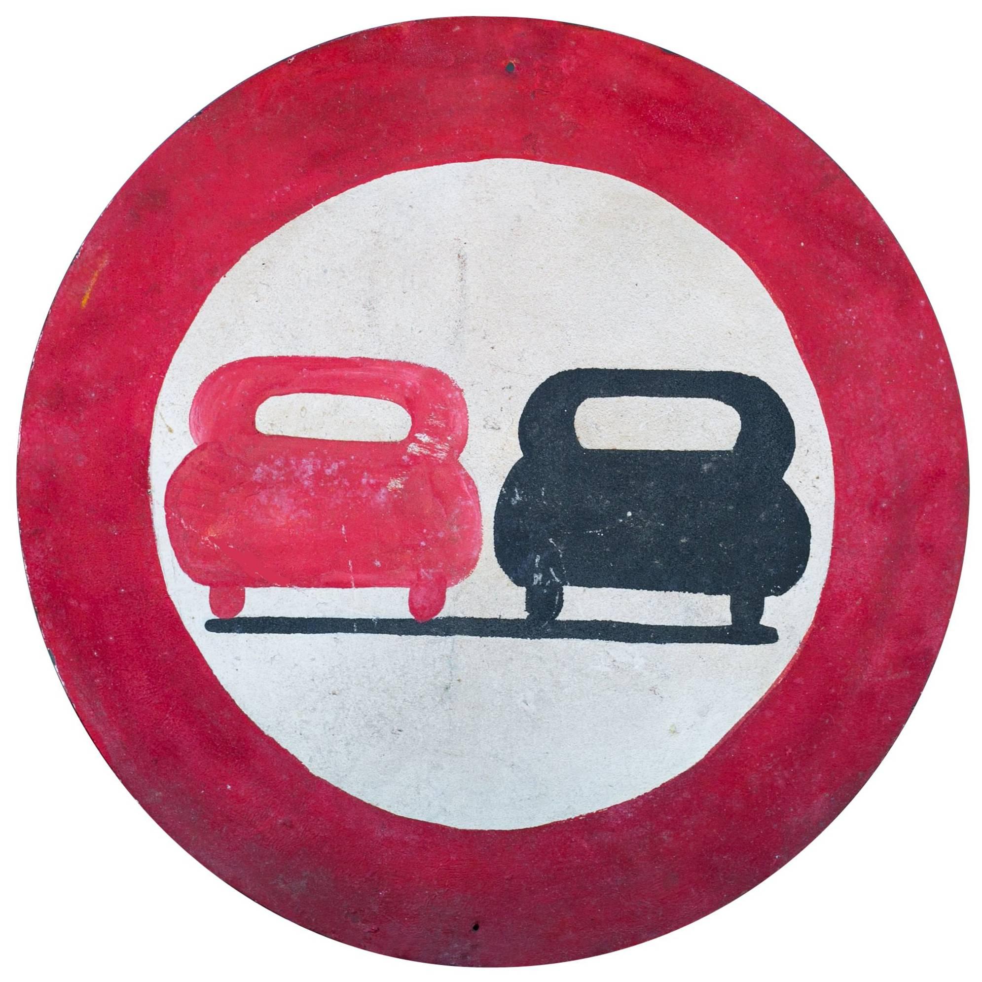 Graphic, Hand-Painted Red and Black French Metal Road Safety Sign, circa 1930