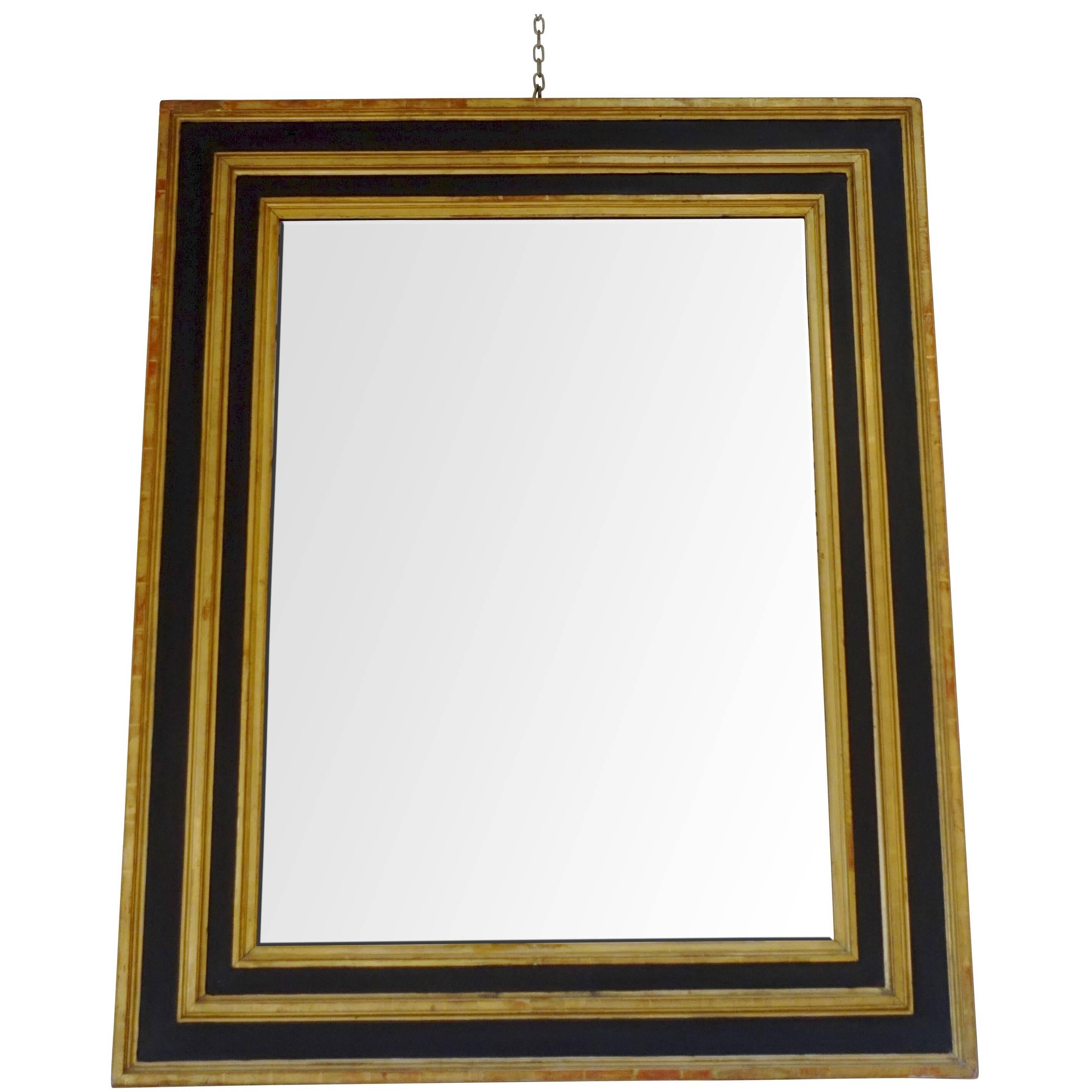 19th Century Extra Large Ebonized Black Frame with Gold Gilt Mirror, France