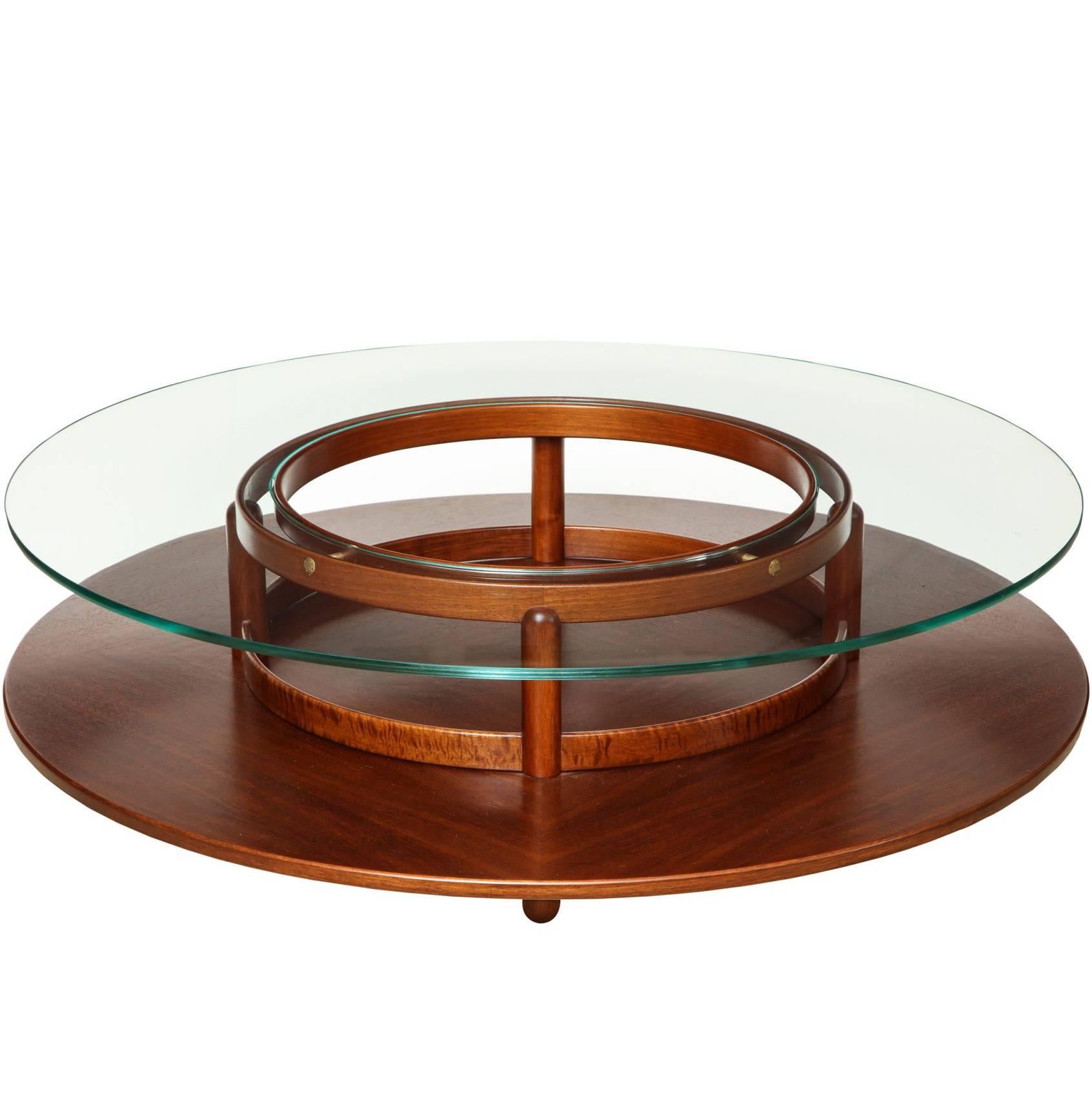 Rosewood and Glass Low Table by Giafranco Frattini for Cassina, Italy For Sale