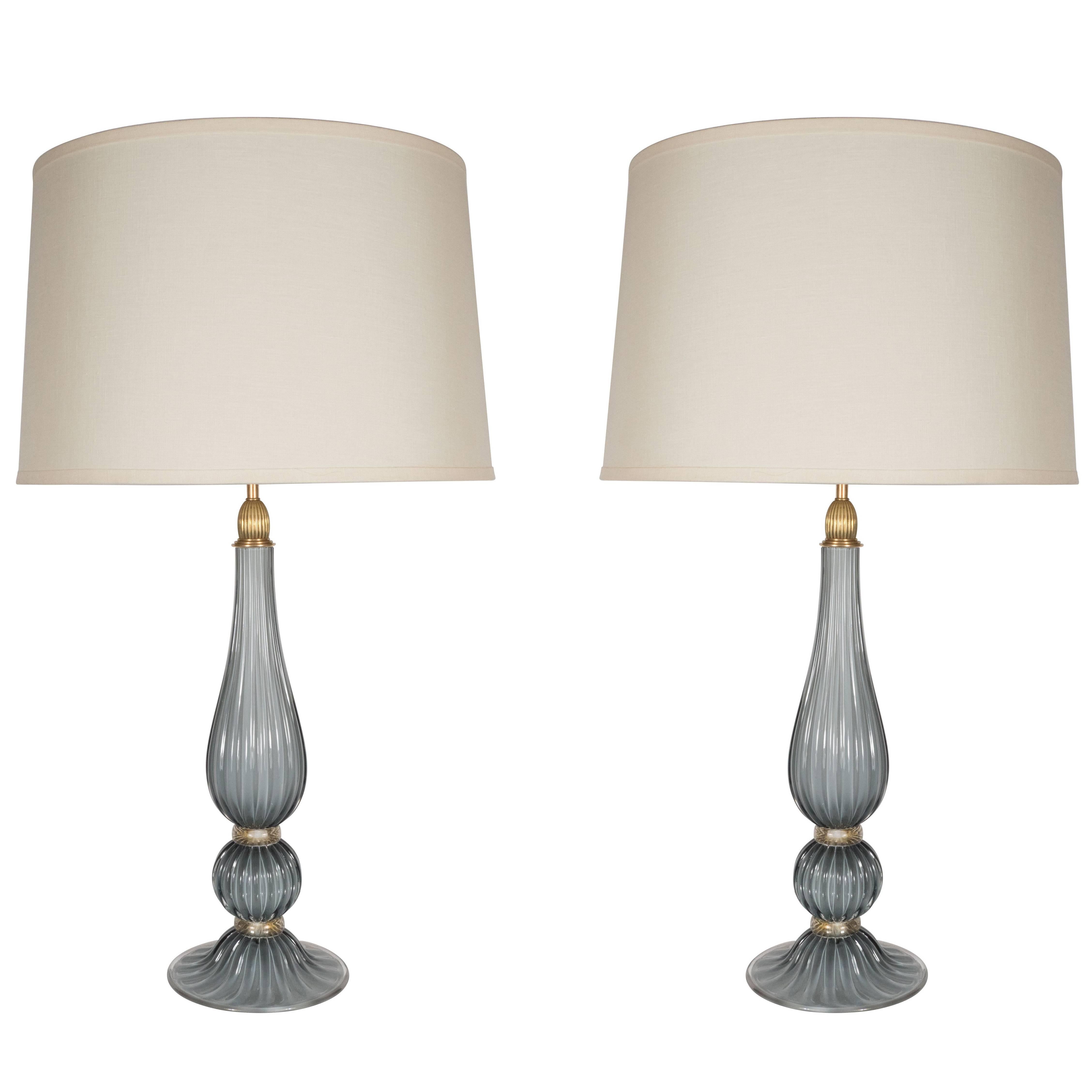 Pair of Handblown Modernist Murano Table Lamps in Gray Glass