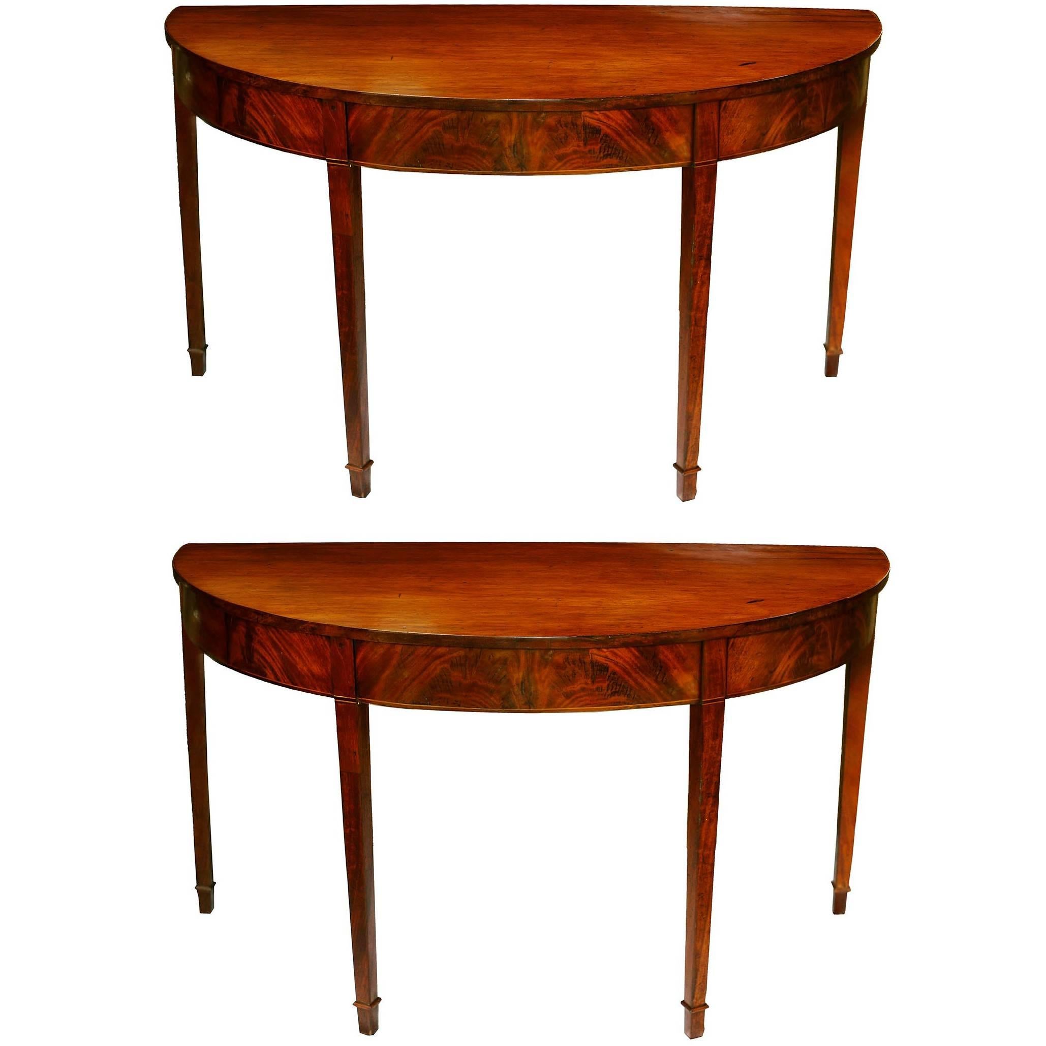 Pair of late 18th Century Hepplewhite Mahogany Demilune Tables