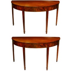 Antique Pair of late 18th Century Hepplewhite Mahogany Demilune Tables