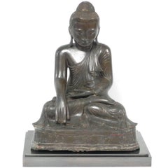 Antique Burmese Bronze Seated Buddha Sculpture, Mandalay Style