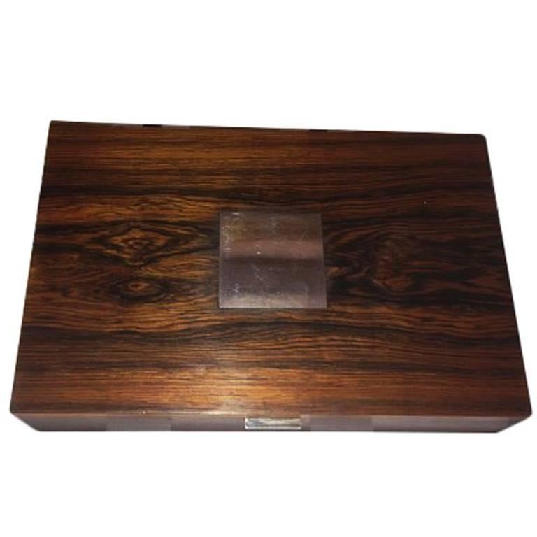 Large Hans Hansen Sterling Silver and Rosewood Box For Sale