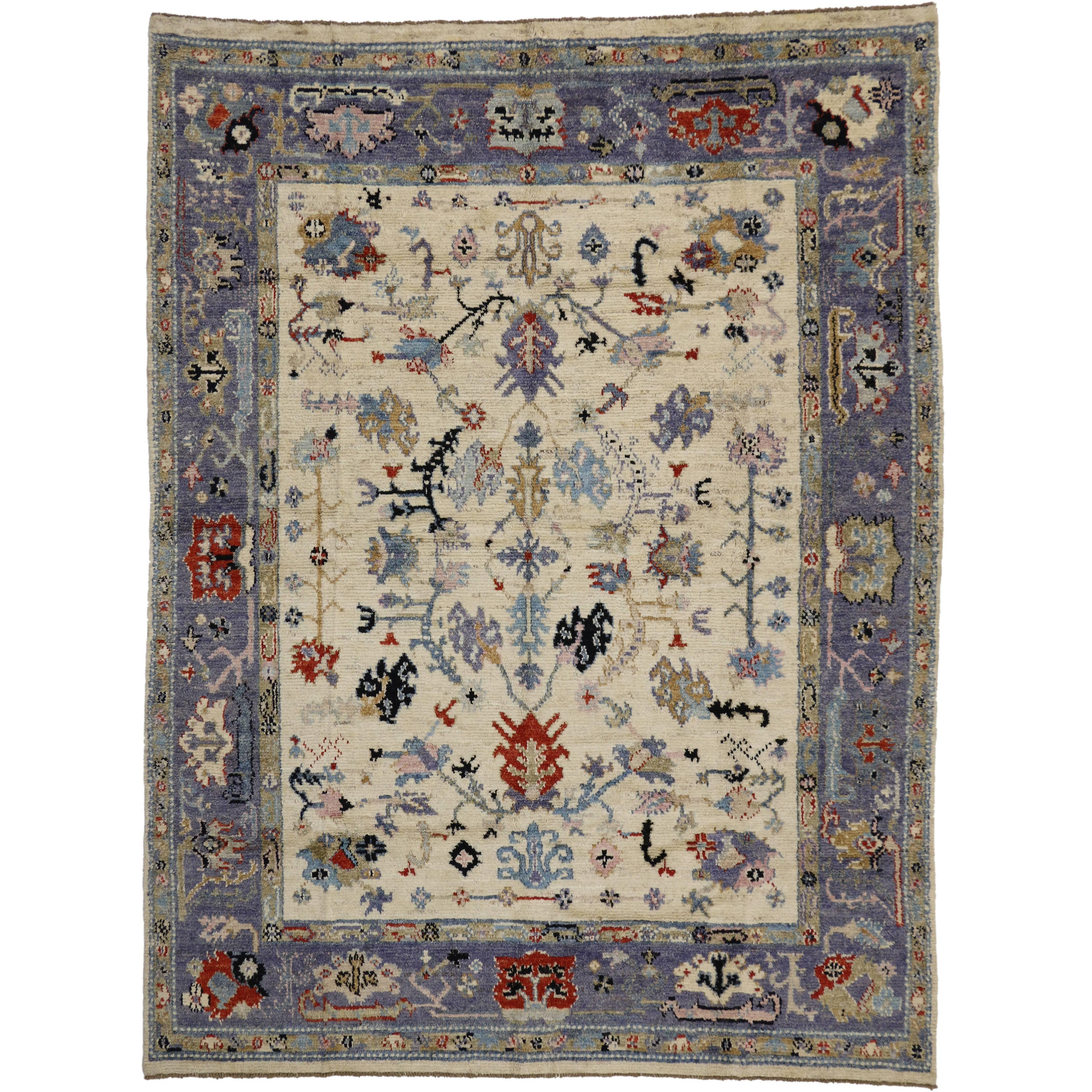 New Contemporary Oushak Area Rug with Modern Cape Cod Nantucket Style For Sale