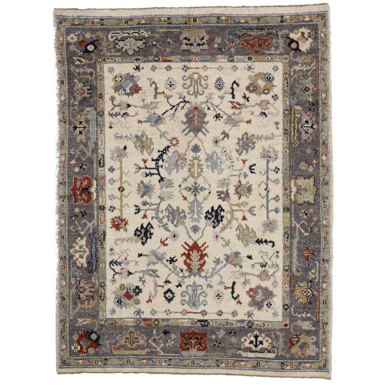 Transitional Oushak Style Rug with Modern Design For Sale at 1stdibs
