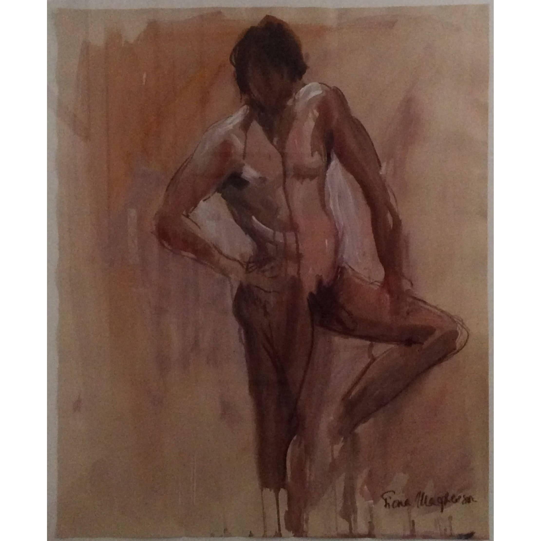 The Pose" Pastell und Aquarell Männlicher Akt Fiona MacPherson im Angebot