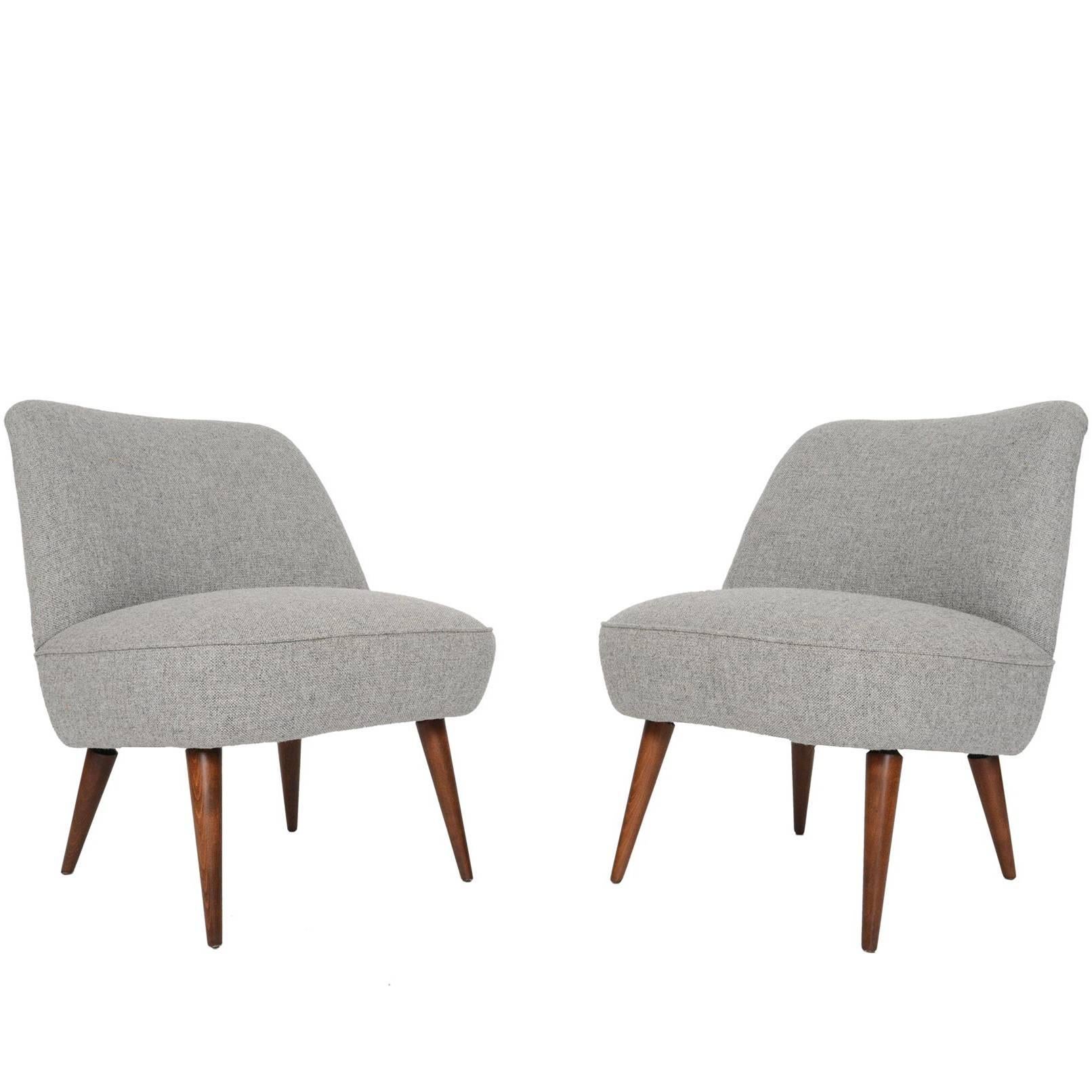 Pair of German Mid-Century Modern Lounge Chairs in Grey Maharam Wool