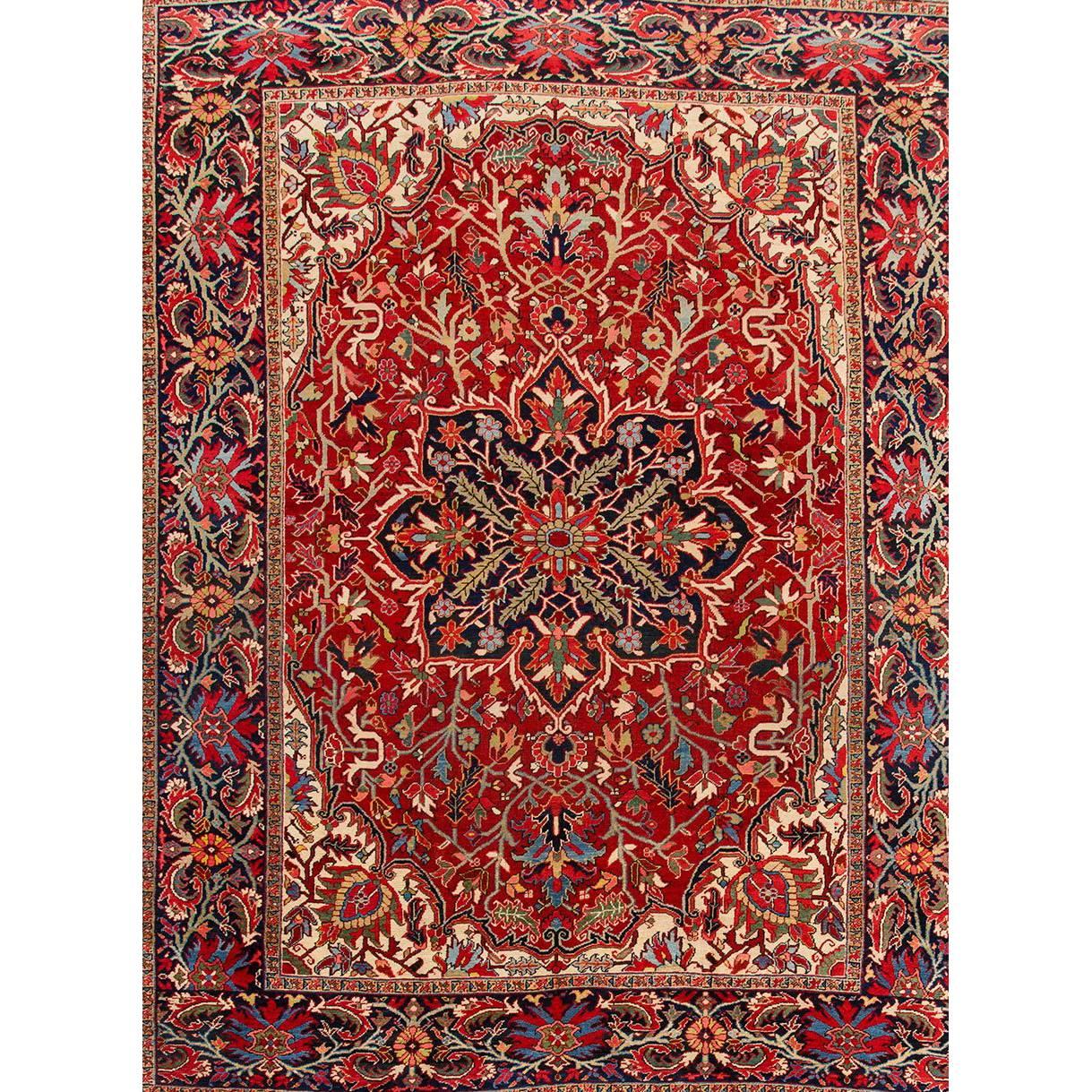 Antique Rust and Blue Persian Heriz Carpet For Sale