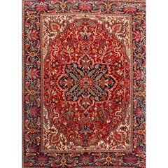 Antique Rust and Blue Persian Heriz Carpet