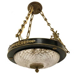 Gilt Bronze Tole Chandelier with Crystal Inset