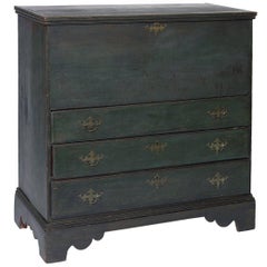 Country Chippendale Green-Painted Lift-Top Chest-over-Drawers