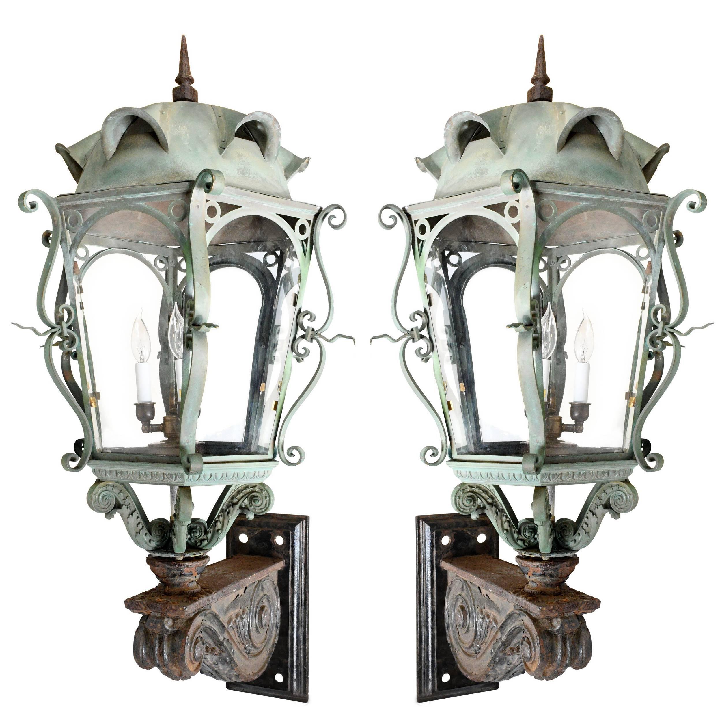 Large Victorian Copper and Iron Sconce Pair