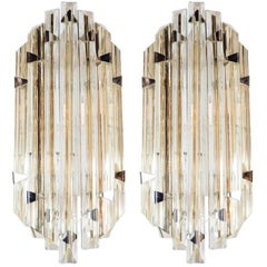 Pair of Modernist Wall Lights in Pale Amber Murano Glass in the Style of Venini