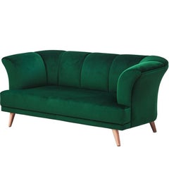 Modern Art Deco Style Emerald Velvet Sofa Martinique Handcrafted & Customizable