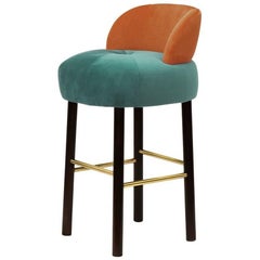 Midcentury Modern Velvet and Dark Wenge Majestic BarStool Handcrafted and Custom