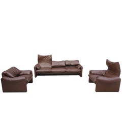 Maralunga Brown Choclat Sofa Set by Vico Magistretti for Cassina