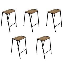 Used Set of Five British Elm topped Science Lab Stools