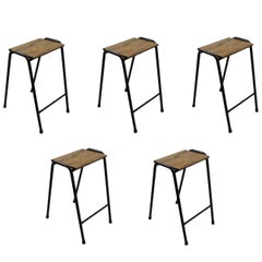 Set of Five British Elm topped Science Lab Stools