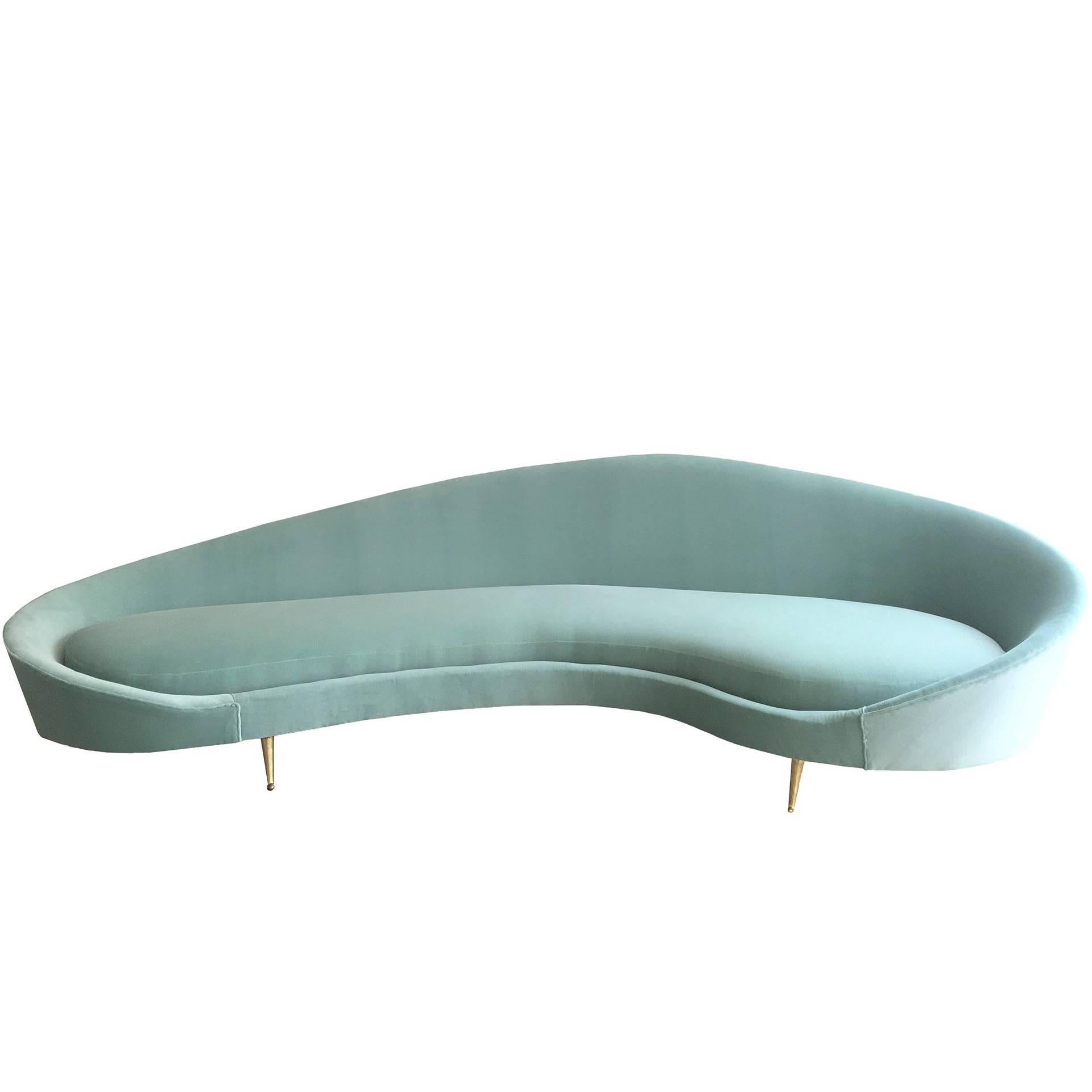 Federico Munari Style Curved Velvet Sofa from 1960s For Sale