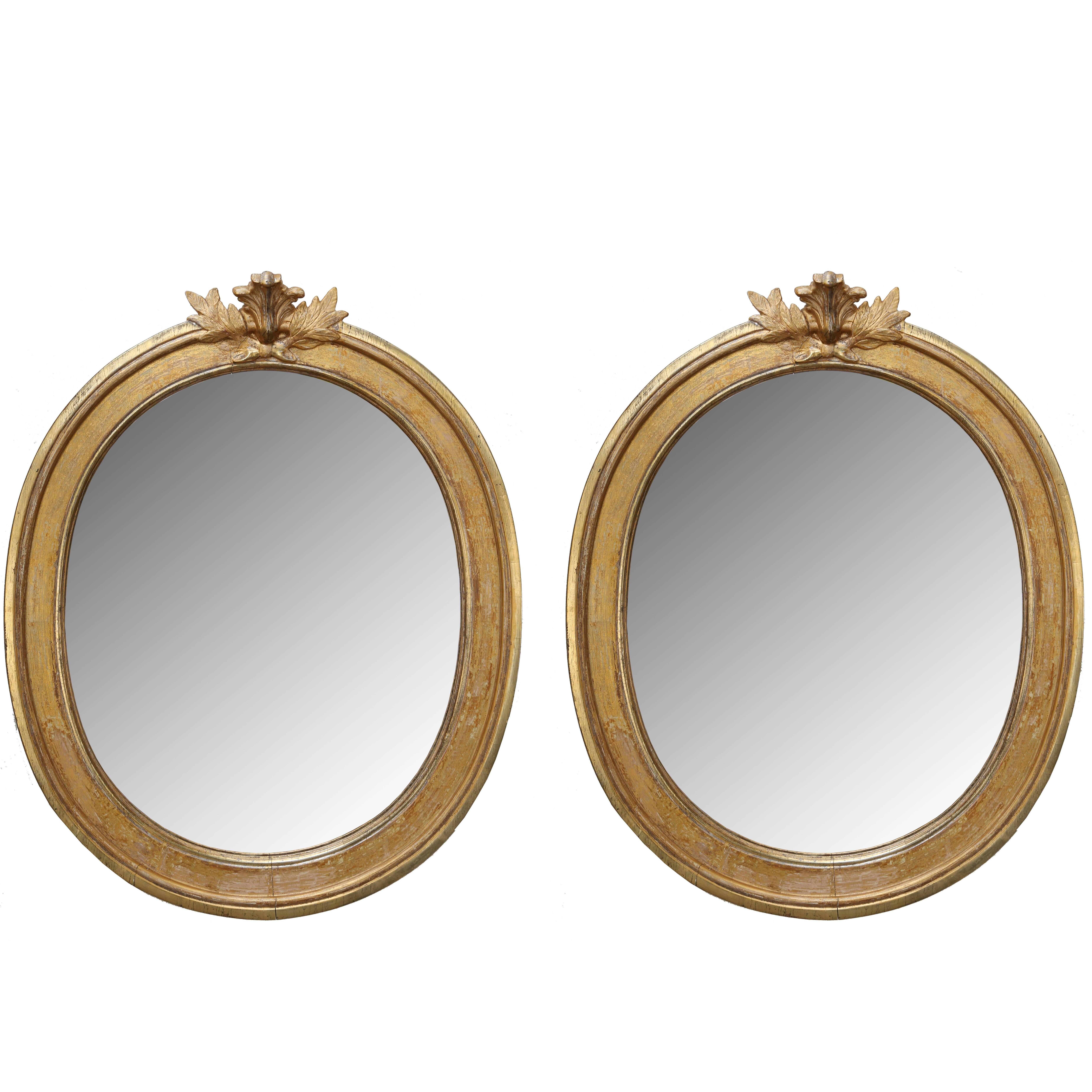 Pair of Antique Swedish Gustavian Oval Mirrors Early 19th Century