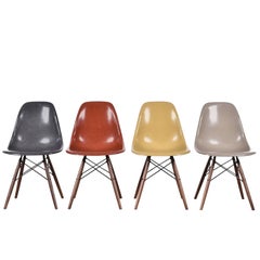 Used Set of Four Eames DSW Herman Miller, USA Dining Chairs - Grey, Red, Ochre, Beige