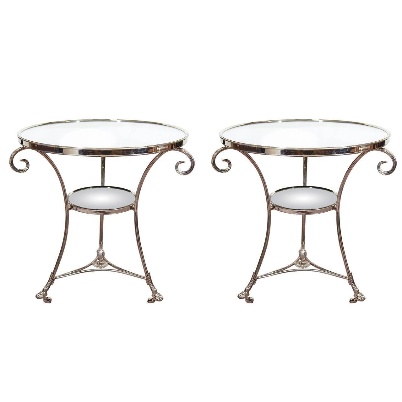 Mid-Century Glass and Chrome French Lamp Tables in the Style of Maison Jansen