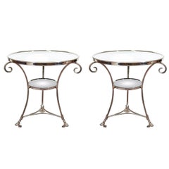 Mid-Century Glass and Chrome French Lamp Tables in the Style of Maison Jansen