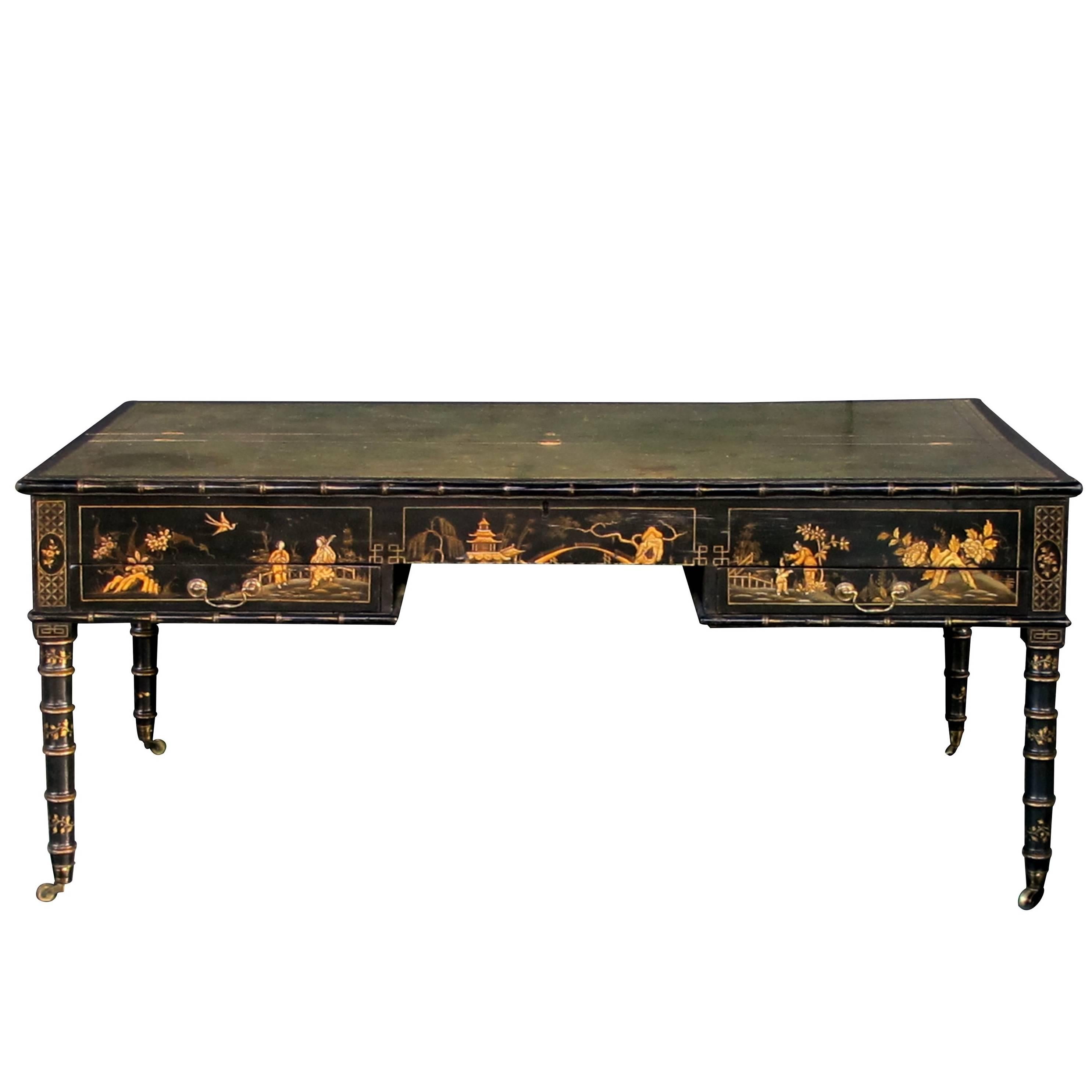 Rare English Regency Style Japanned Map Table Now Adapted as a Partners Desk