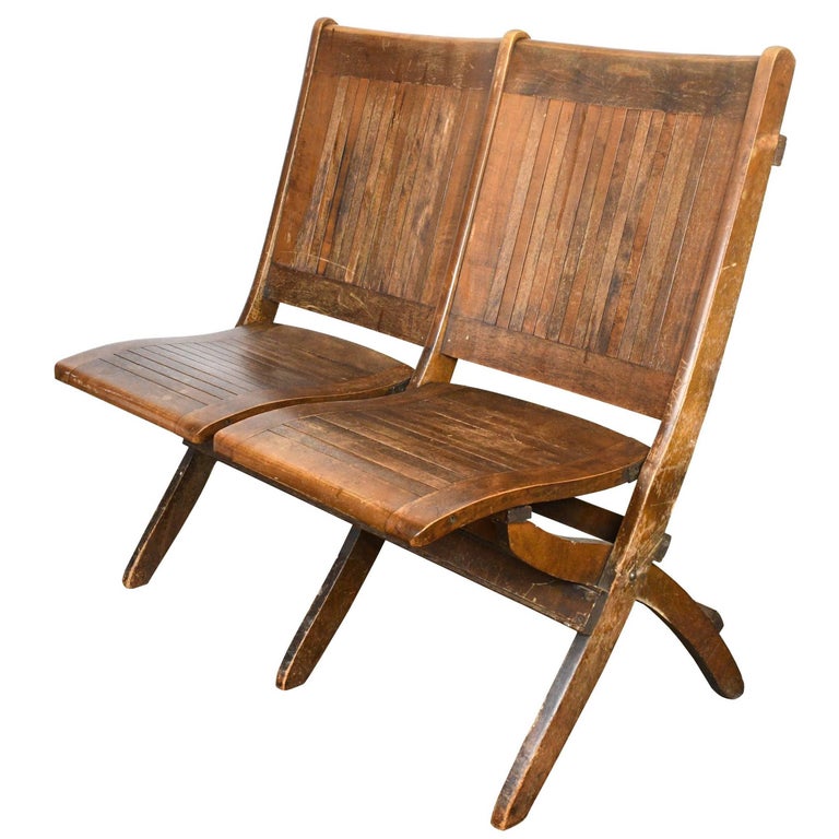 Wood Slat Double Folding Chair at 1stDibs