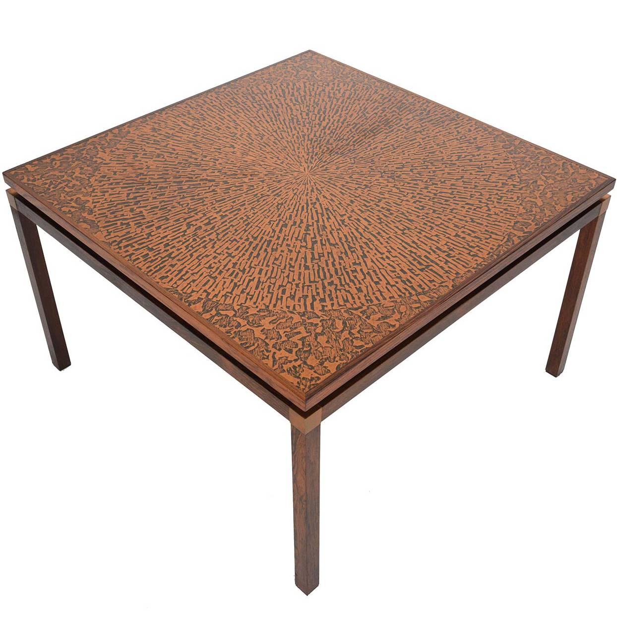 Danish Modern Rosewood and Copper Coffee Table