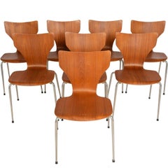 Set of Eight Danish Modern Teak Stacking Dining Chairs