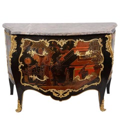 French Louis XV Style Lacquer Chinoserie Commode