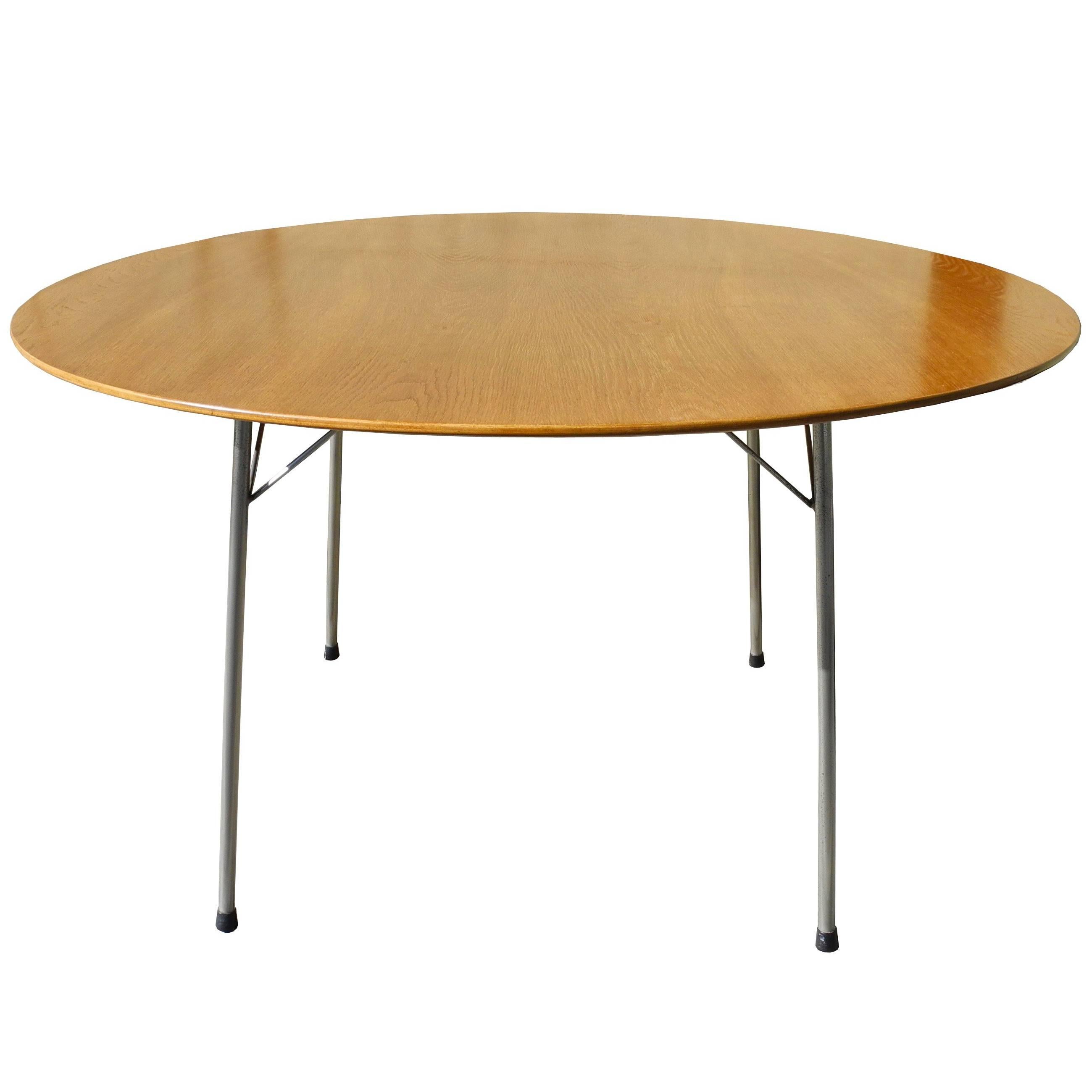 Danish Modern Oak Top Round Table by Arne Jacobsen For Sale