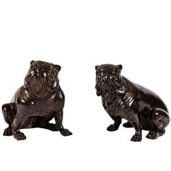 Pair of Vintage Patinated Brass Figural English Bulldogs