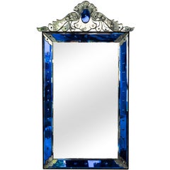 Unique Cobalt and Clear Venetian Mirror