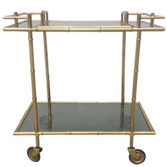 Vintage Faux Bambou Trolley Bar Cart in Bass