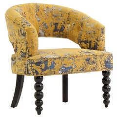 Black Wooden Feet And Yellow Fabric Design Armchair