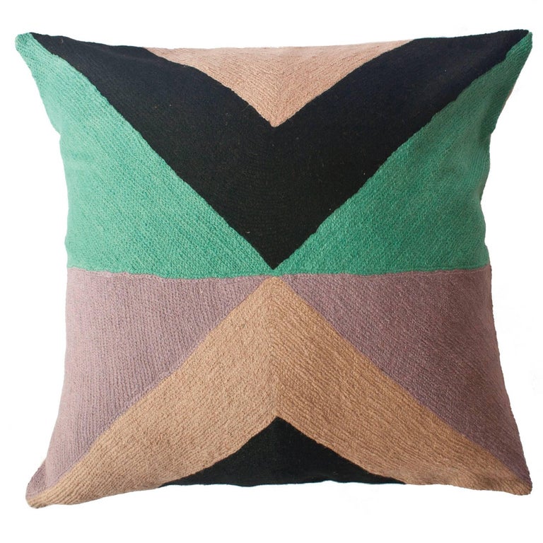 Zimbabwe West Winter Hand Embroidered Modern Geometric Throw Pillow