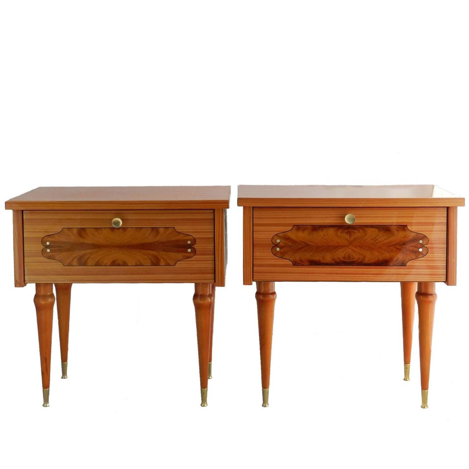 Pair of French Nightstands with Three Drawers and Carbriole Legs at