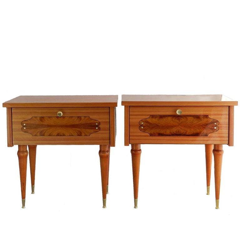 Pair of Nightstands Side Bedside Tables French, MidCentury For Sale at 1stDibs